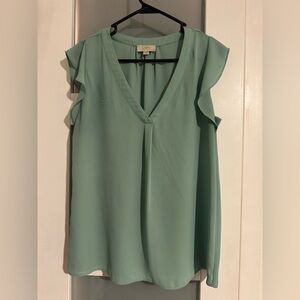 LOFT Women's Mint Green Ruffle Sleeve Blouse